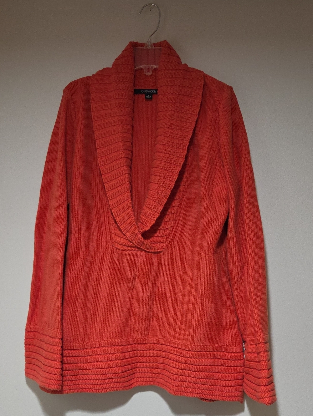 Ladies Chadwicks Orange Shawl-Collar Knit Sweater